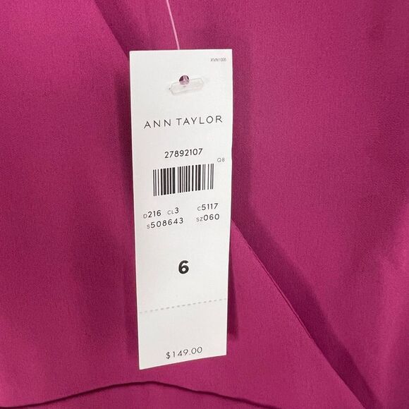 Ann Taylor Magenta Tie Waist Sleeveless Faux wrap Sheath Dress Size 6 NWT - Picture 5 of 16